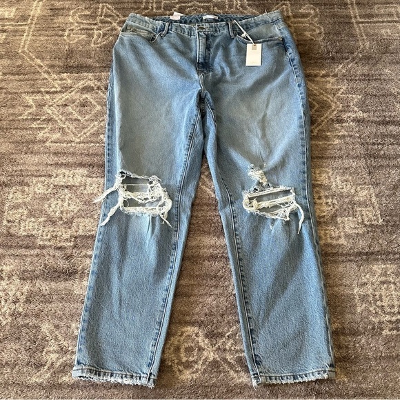 NWT Good American The Weekender High Rise Girlfriend Straight Distressed Jeans - Picture 2 of 11